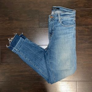 JBrand Cropped Jeans with Faded Frayed Bottoms